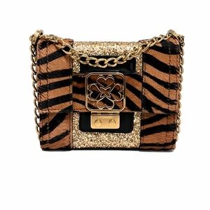 L.K. Bennett London Mini Chain Calf Hair & Gold Glitter Shoulder Bag